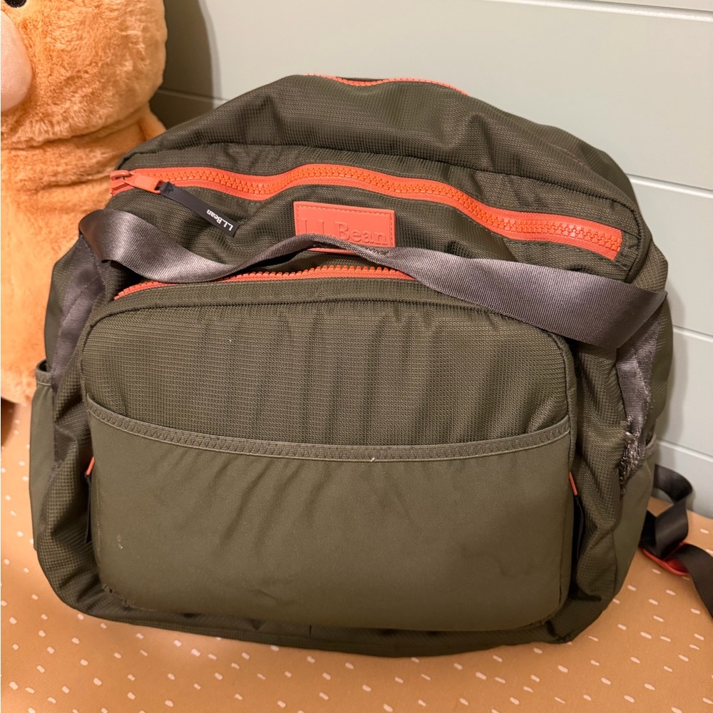 L.L. Bean Olive Green Nylon diaper bag  Backpack